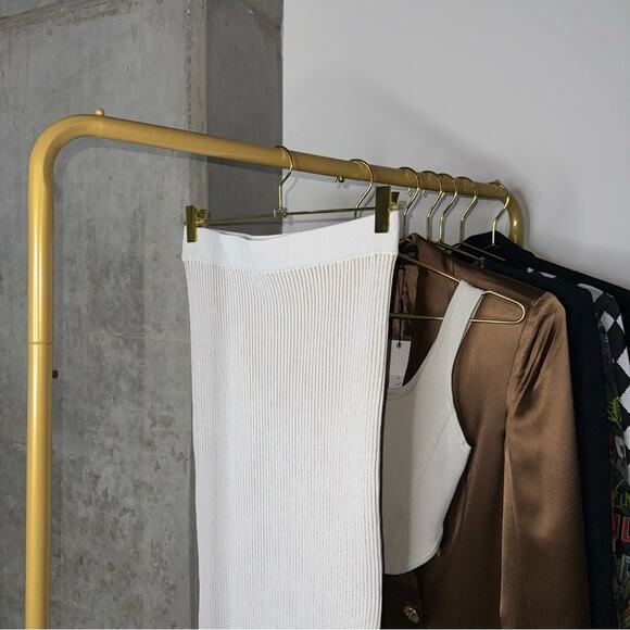 Anine Bing Julian Ribbed Knit Pencil Stretch Fitted Skirt in Ivory Cream - Picture 8 of 14